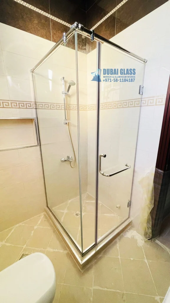 Corner glass shower door swing Dubai – Dubai Glass Works