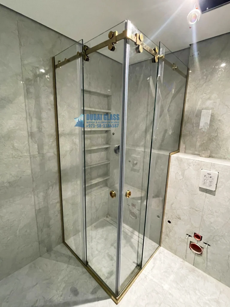 Double sliding corner glass shower doors Dubai – Dubai Glass Works