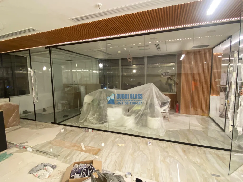 Full-frame black office glass with clear glass Dubai – Dubai Glass Works