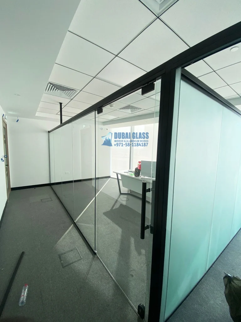 black matte low-height office glass divider