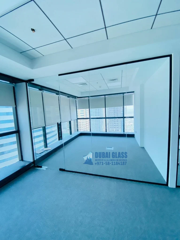 glass partition in dubai aluminium black-framed
