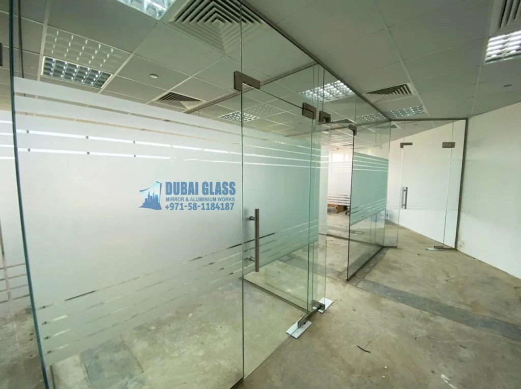 frosted strip design office glass divider Glass Partitions in Dubai