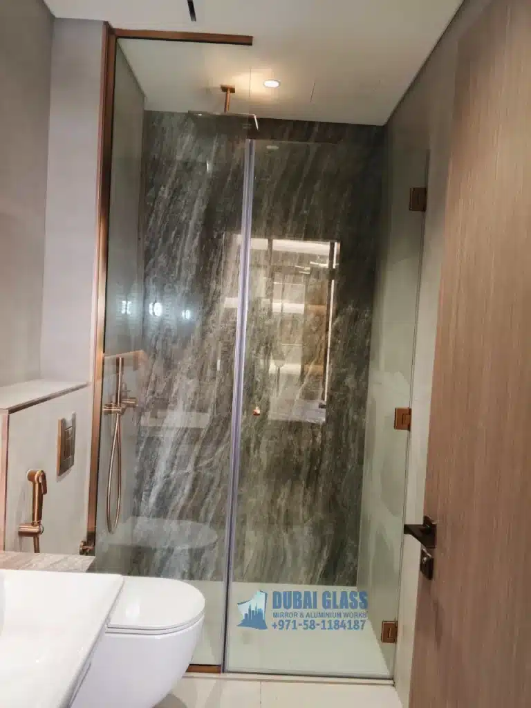 rose gold shower glass divider