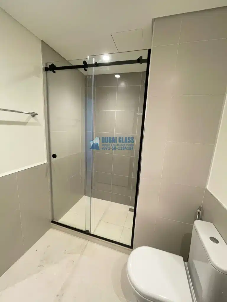 black-framed sliding shower cabin in dubai