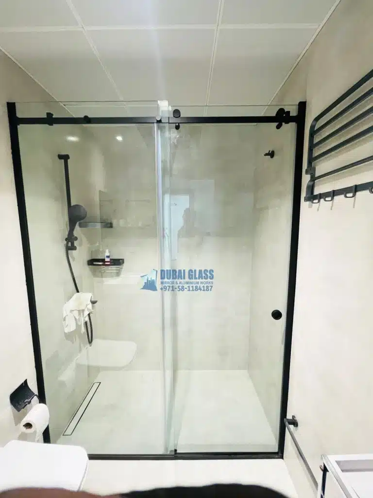 black matte stainless steel sliding shower partition