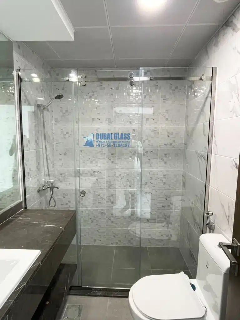 stainless steel framed sliding shower partition