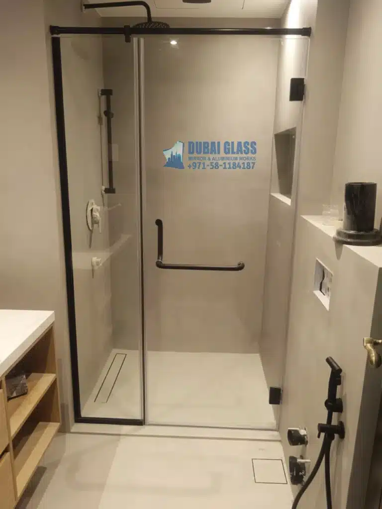 black-framed Glass Partitions swing shower door Shower Glass Partition