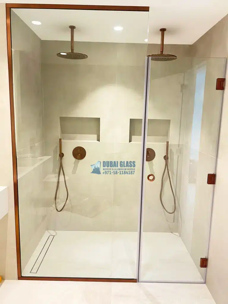 rose gold swing shower door