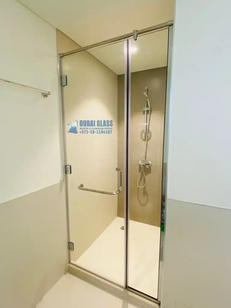 chrome-finished swing shower glass partition