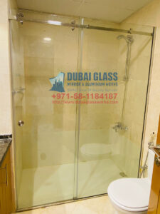 clear glass sliding shower enclosure