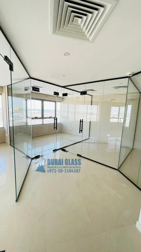 Full-height black office glass partition Dubai – Dubai Glass Works