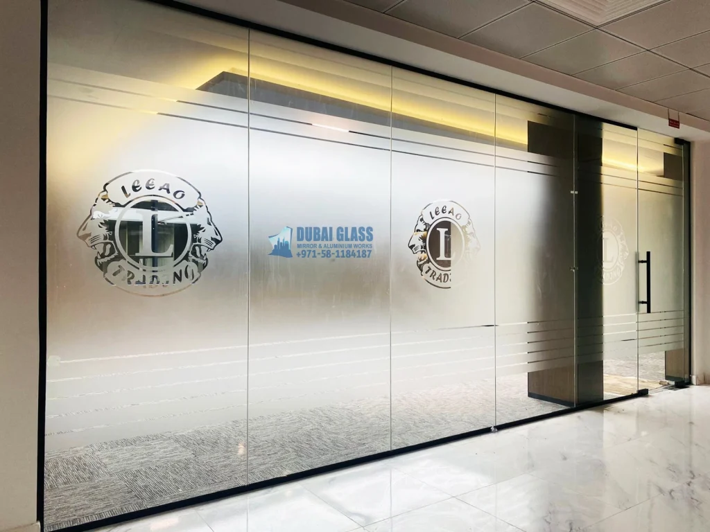 Full-height office glass with logo Dubai – Dubai Glass Works