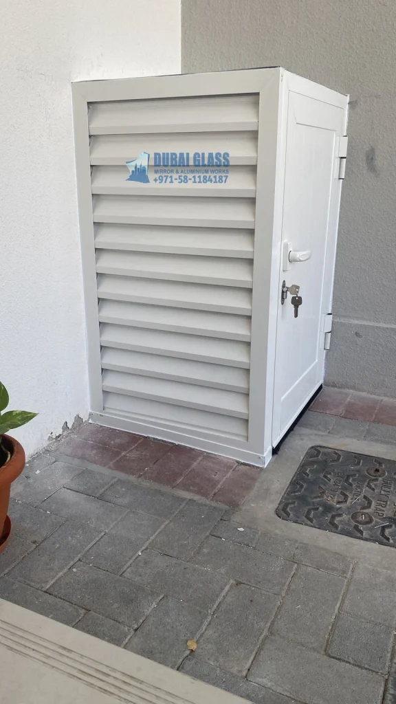Gas cylinder box with aluminium louver partition Dubai by Dubai Glass Works