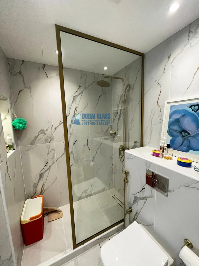 full-height gold matte shower glass screen