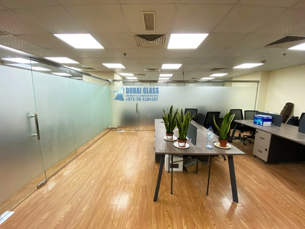 half-frosted low-height office glass partition