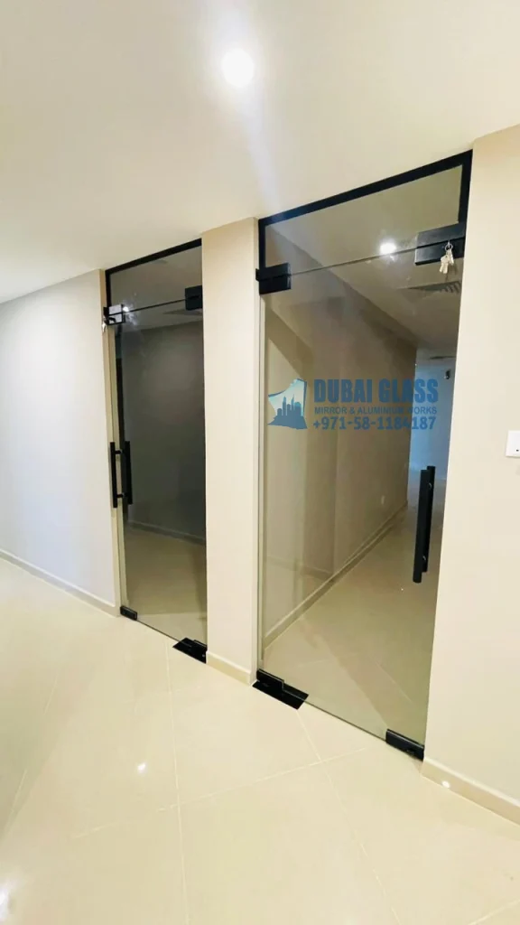 black matte office glass partition doors