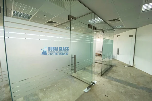 frosted strip design office glass divider Glass Partitions in Dubai