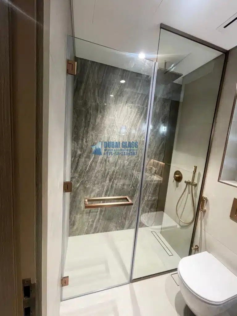 swing door rose gold shower glass partition