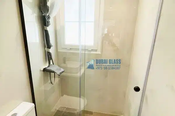tempered clear sliding shower partition