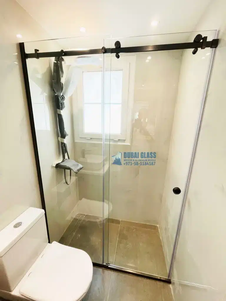tempered clear sliding shower partition